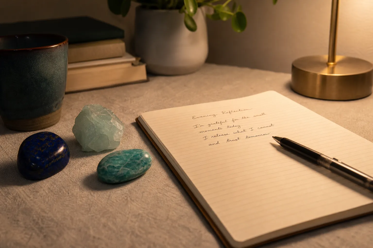Evening Reflection Practice With Blue-Green Chakra Crystals