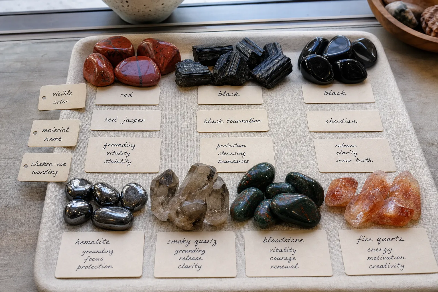 How to Read Color Names on Red and Black Root Chakra Stones